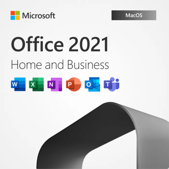 Microsoft Office Home & Business 2021 for Mac box art with Word, Excel, PowerPoint and Outlook