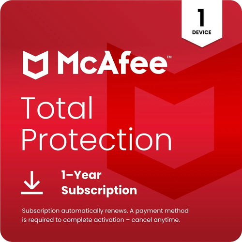 McAfee Total Protection 2026 box art showing antivirus, VPN and identity monitoring