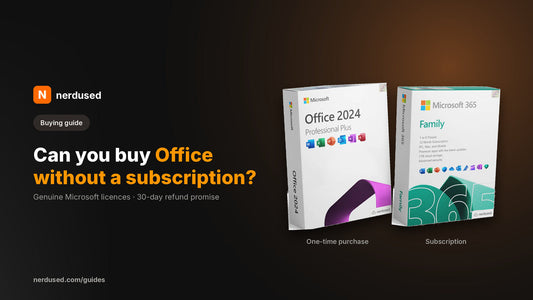 Office 2024 one-time purchase box next to Microsoft 365 Family subscription box