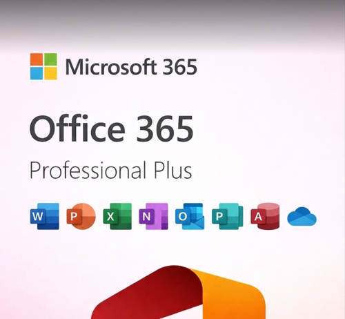 Microsoft Office 365 Pro Plus box art showing the Office apps across PC, Mac, iOS and Android