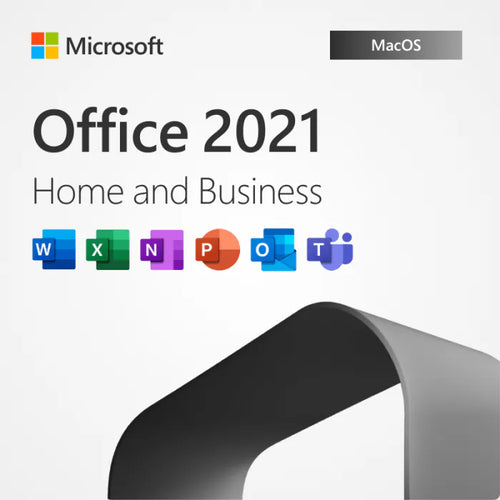Microsoft Office Home & Business 2021 for Mac box art with Word, Excel, PowerPoint and Outlook
