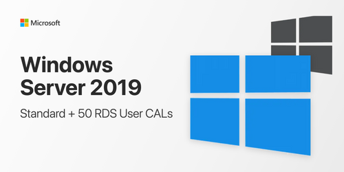 Microsoft Windows Server 2019 Standard with 50 RDS user CALs complete bundle artwork